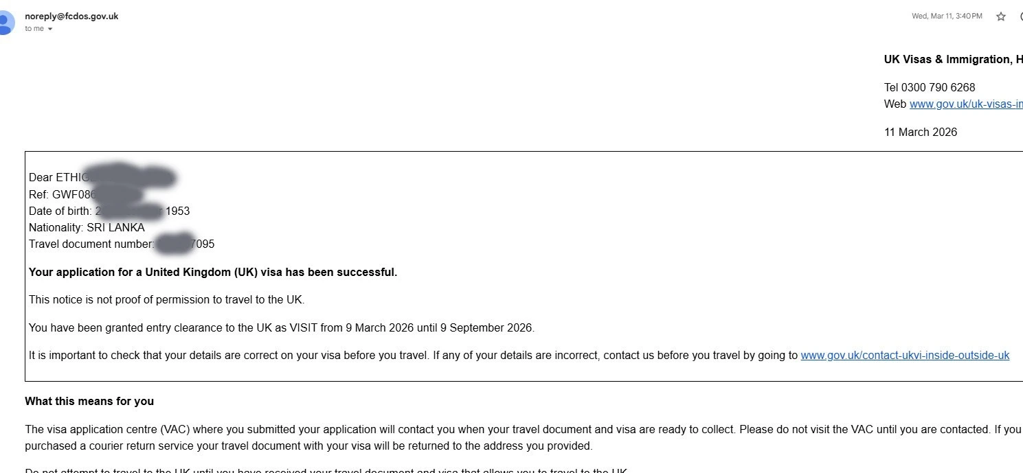 Approved visitor visitor visa clearance proof 3