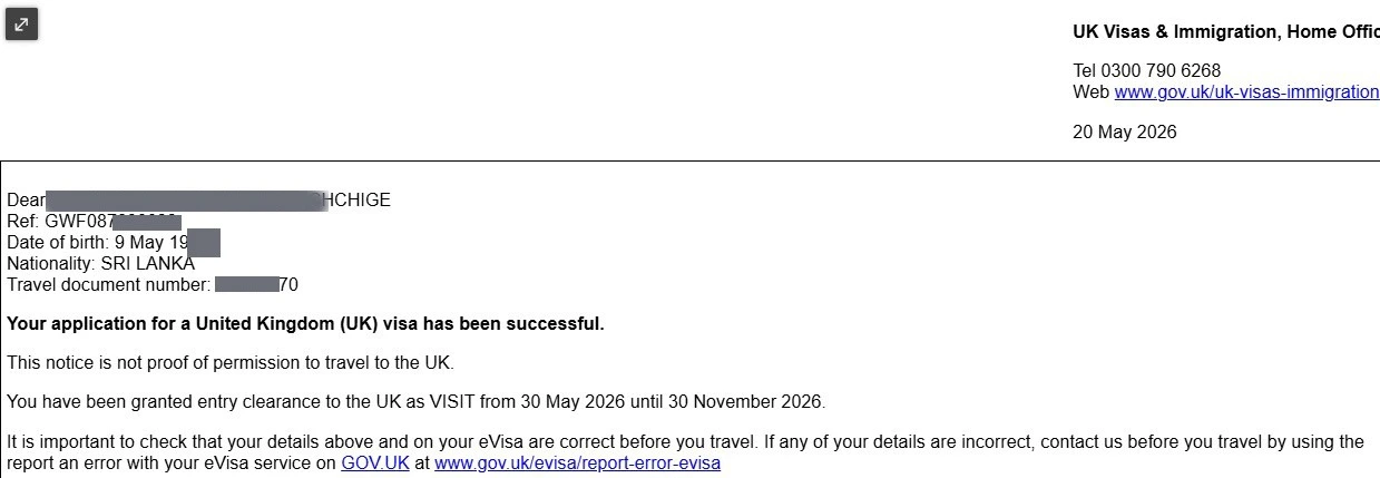 Approved visitor visitor visa clearance proof 6