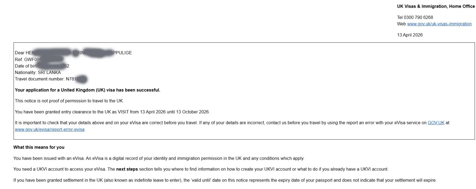 Approved visitor visitor visa clearance proof 9