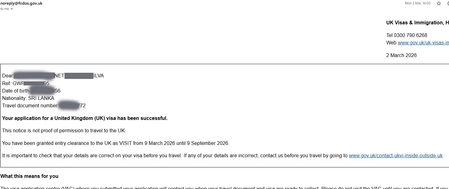Approved visitor visitor visa clearance proof 12